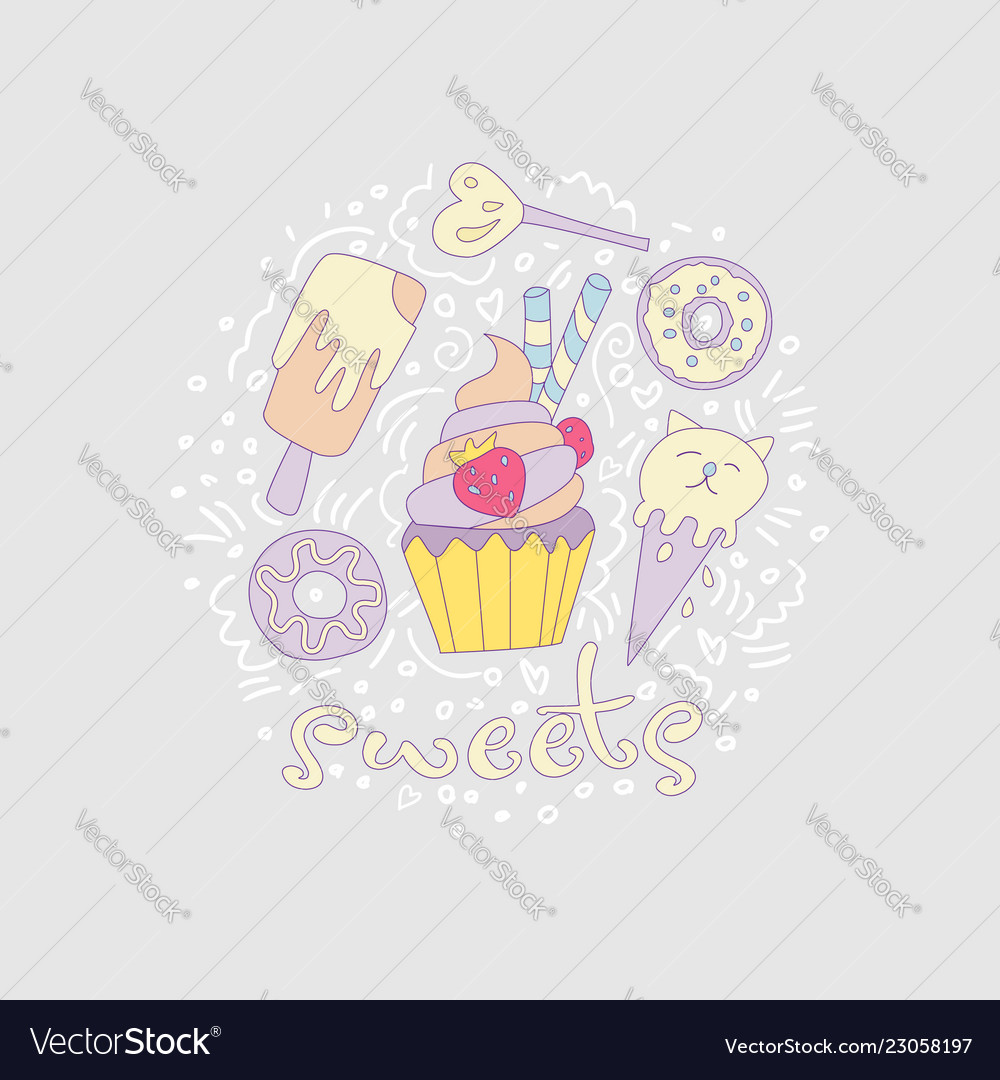 Sweet fun cartoon cupcake with colored frosting