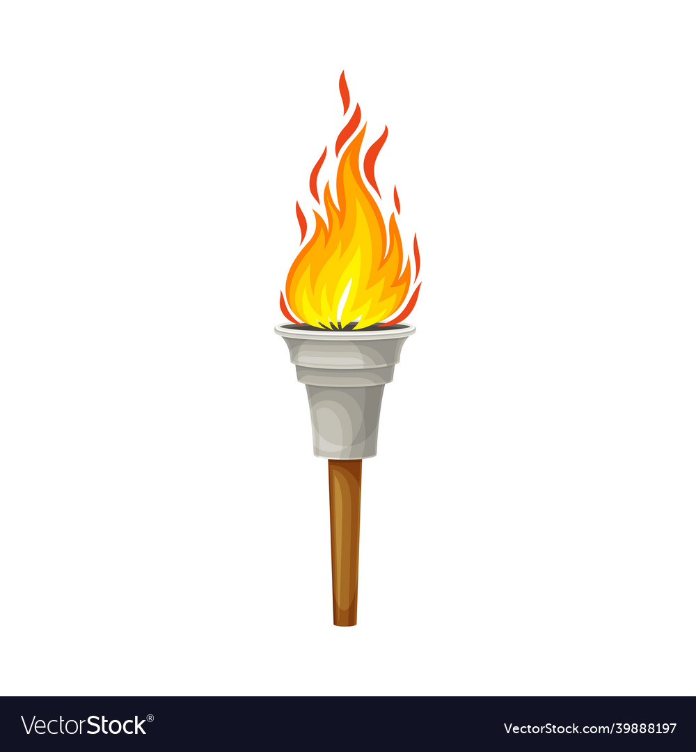 Torch with brightly burning fire on top as ignited