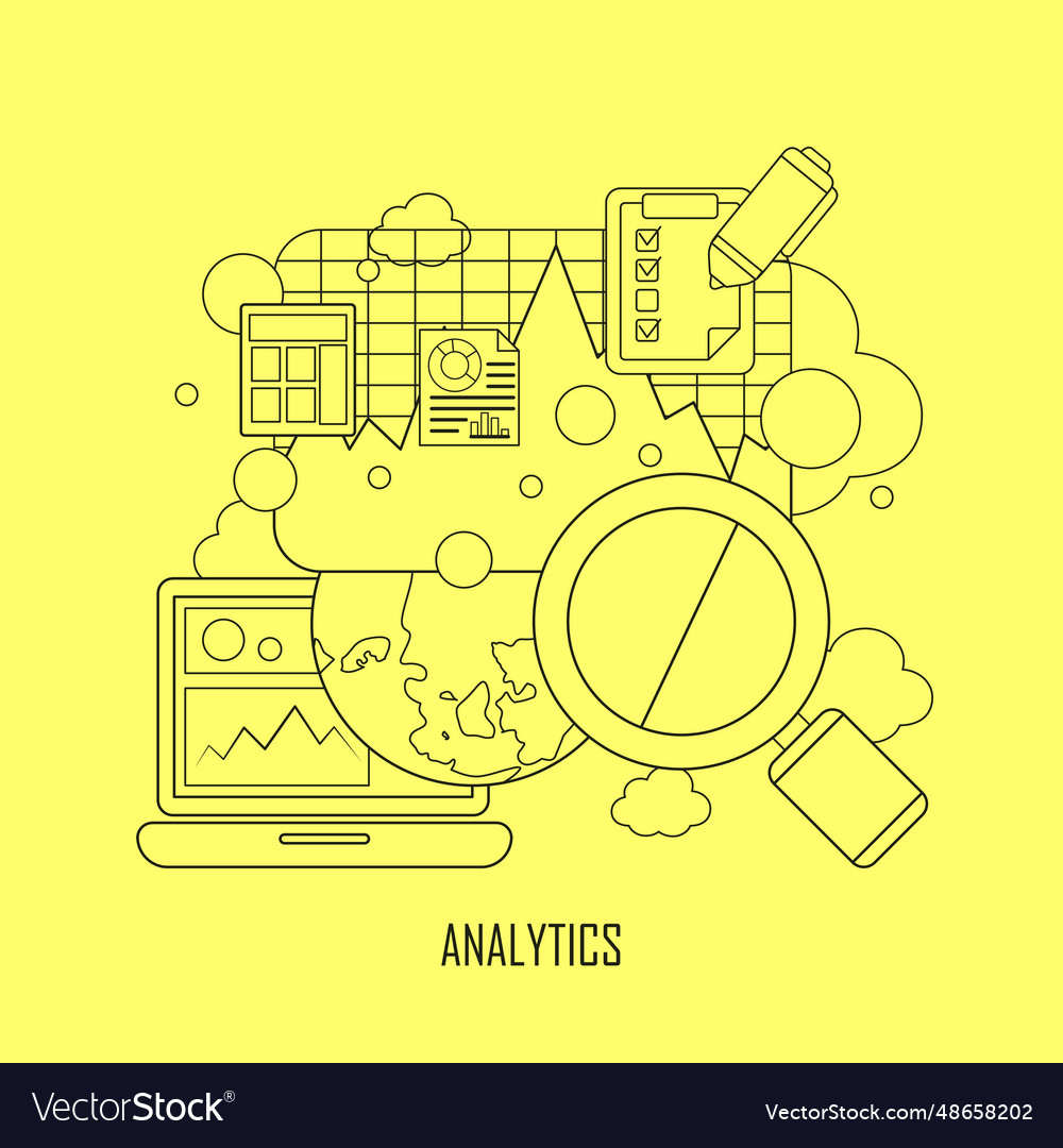 Data analytics concept in thin line style vector image Data analytics concept in thin line style