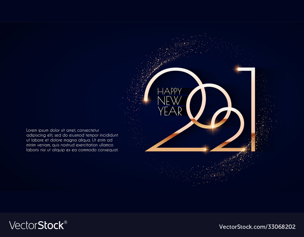 Happy new 2021 year elegant gold text with light Vector Image