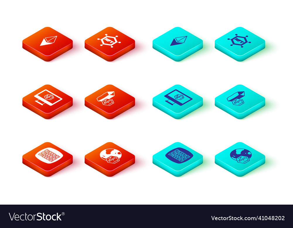 Set binary code nft digital crypto art monitor vector image Set binary code nft digital crypto art monitor