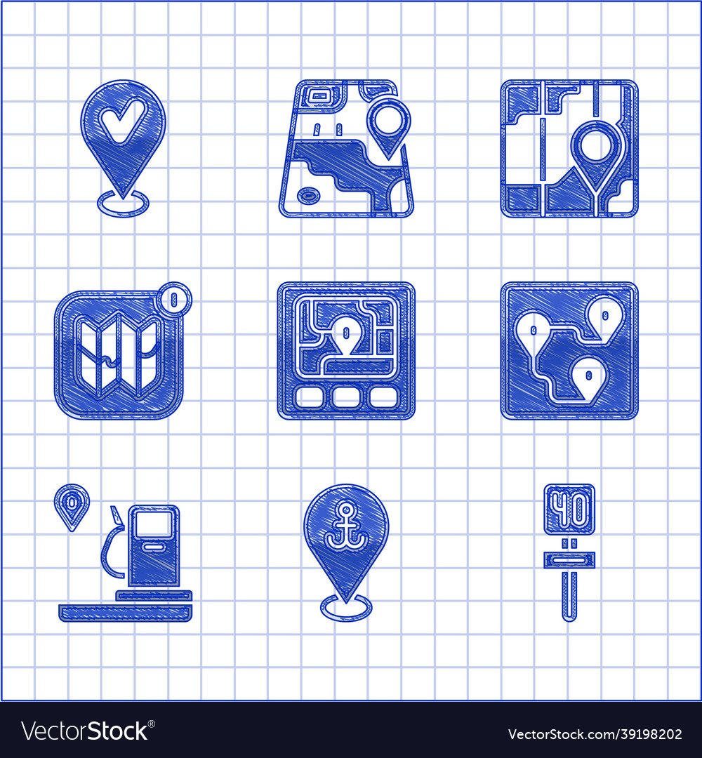 Set gps device with map location anchor road vector image Set gps device with map location anchor road