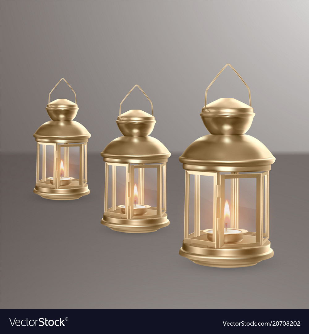 Set of golden realistic lanterns