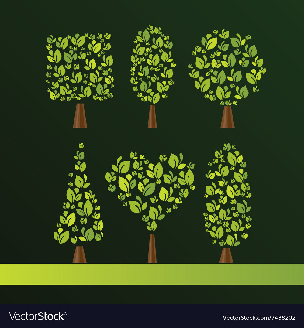 Set of trees various shapes oval cube sphere