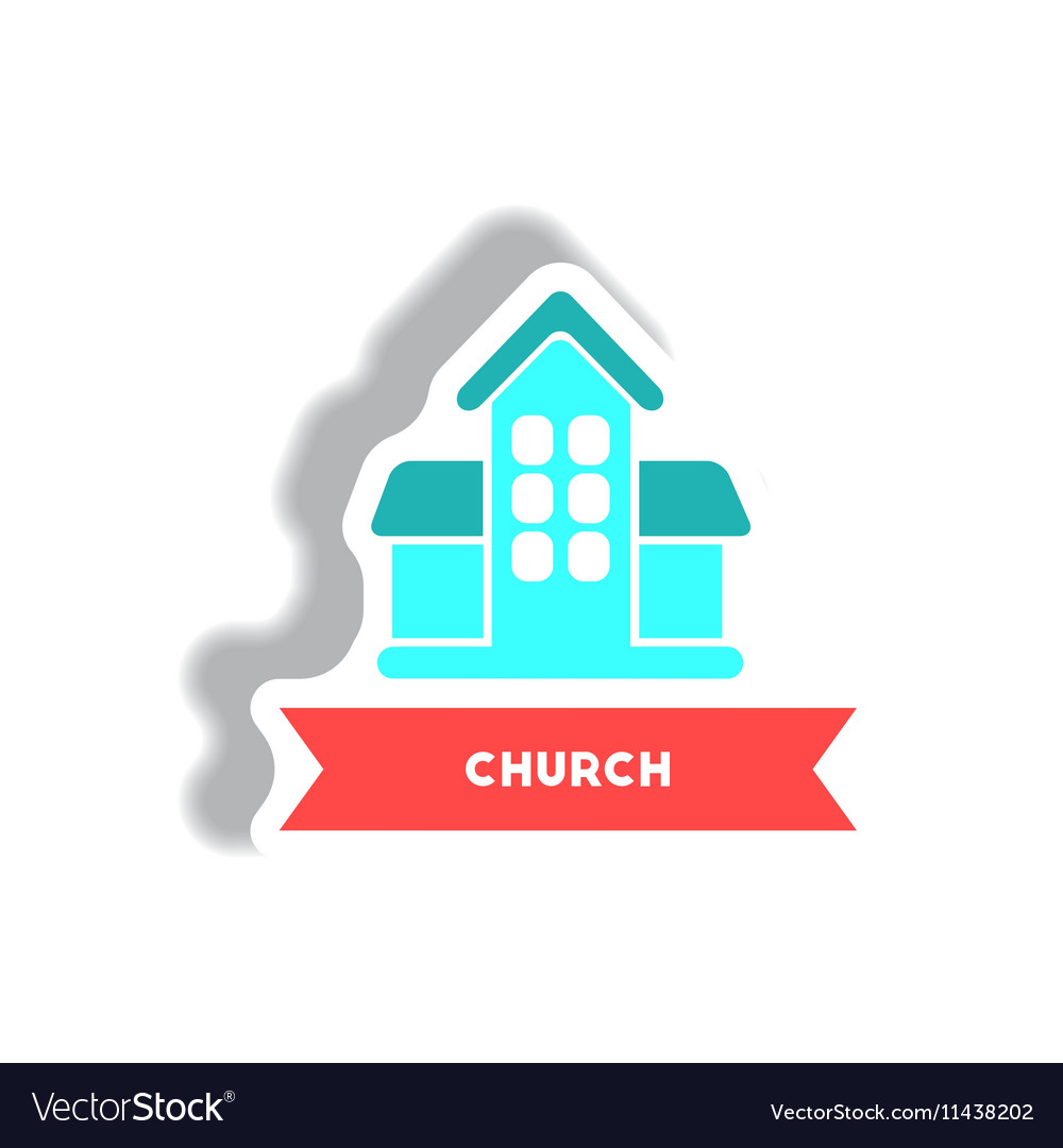 Stylish icon in paper sticker style building