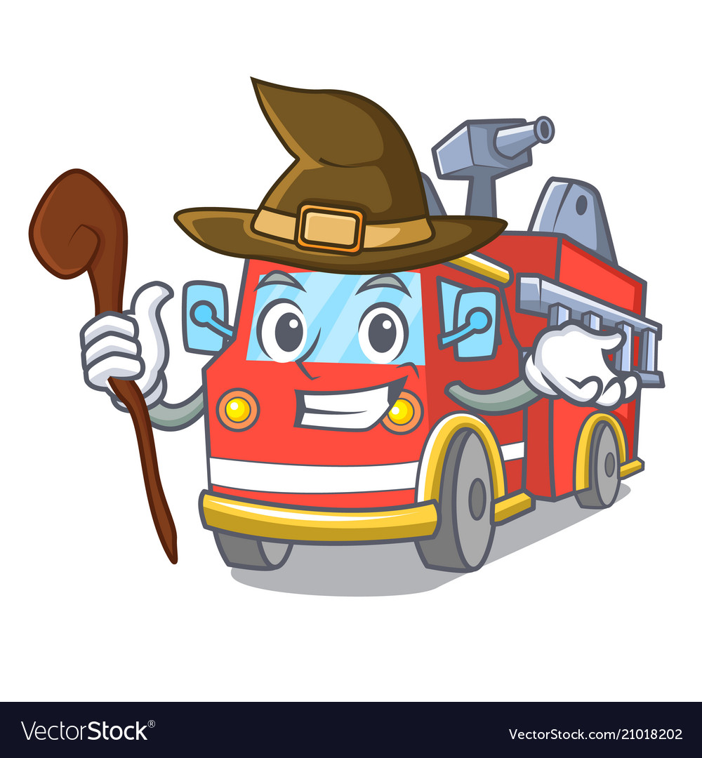 witch fire truck mascot cartoon royalty free vector image