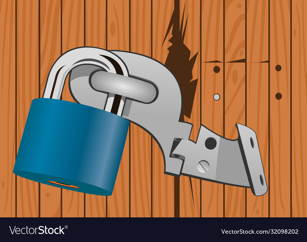 Wooden door with a broken lock vector image Wooden door with a broken lock