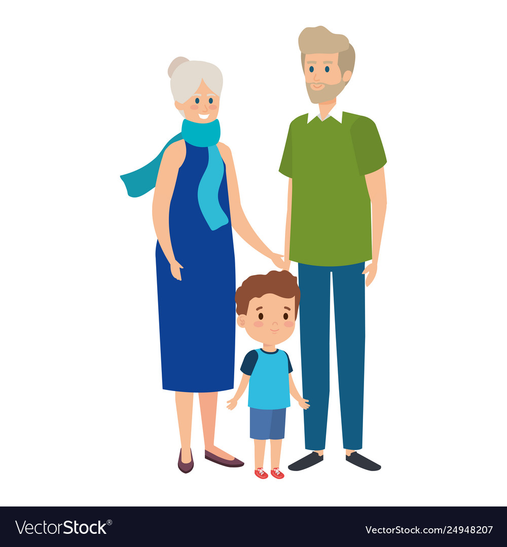 Cute grand parents couple with grandson Royalty Free Vector