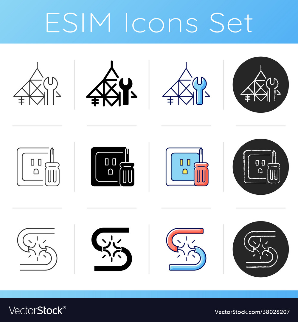 Electrician service icons set