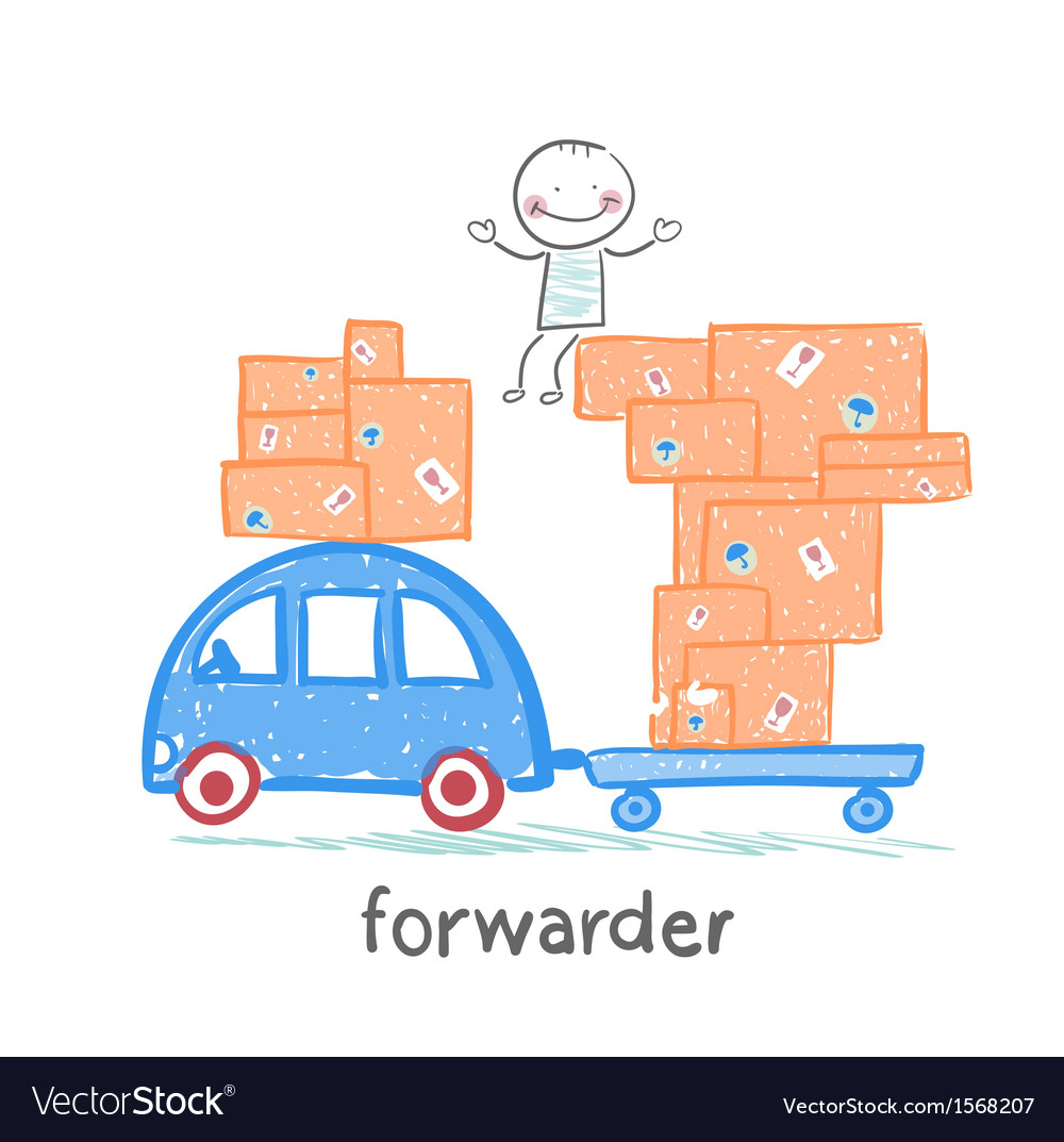 Forwarder rides on a machine that carries boxes