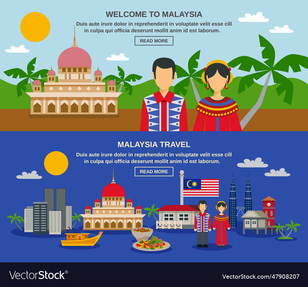 Malaysia culture 2 flat banners webpage design