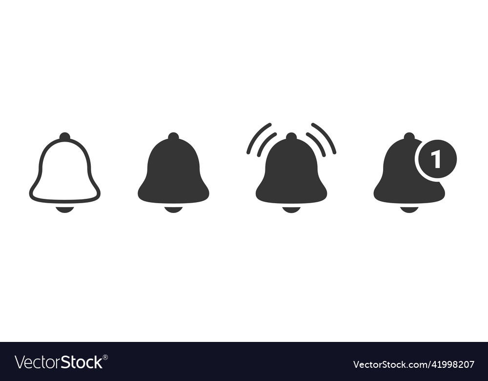 Notification bell icon set incoming inbox message vector image Notification bell icon set incoming inbox message