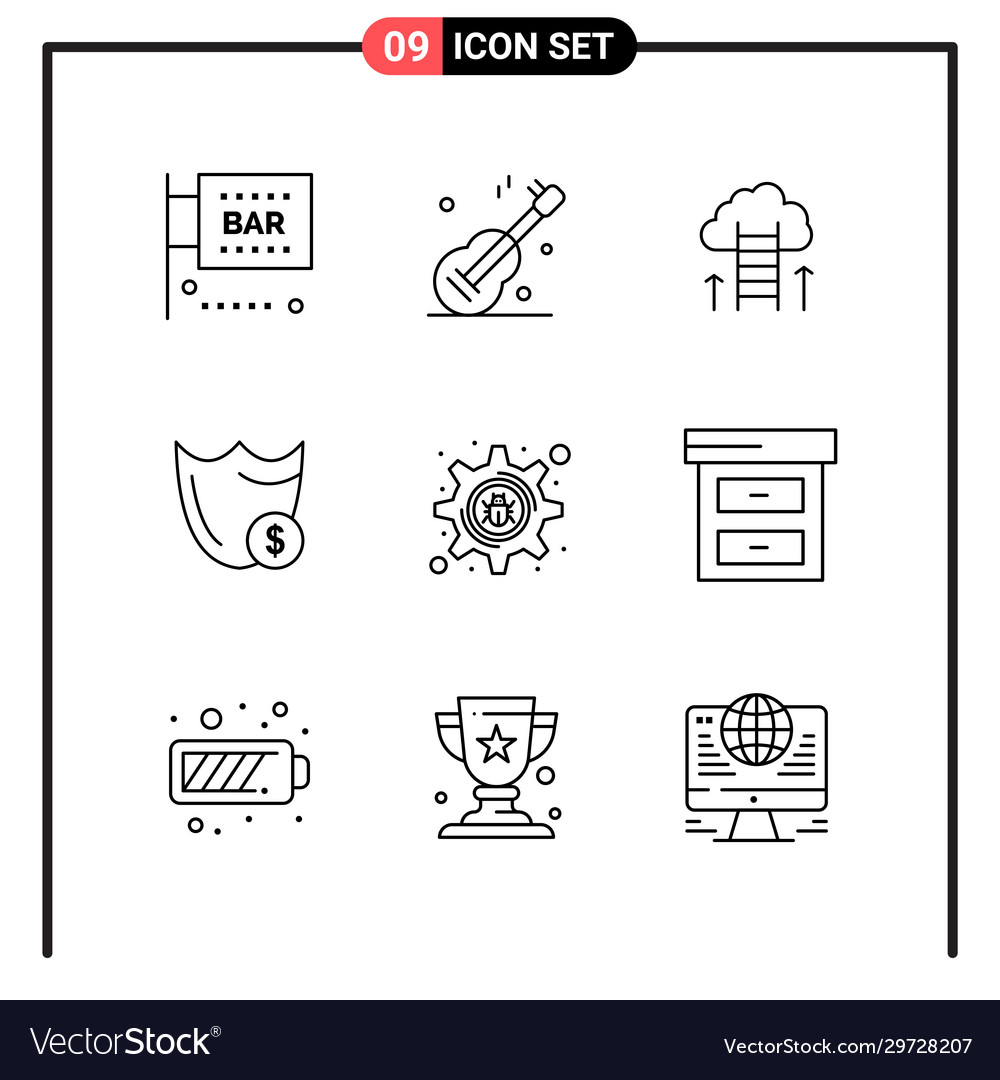 Set 9 line style icons for web and mobile vector image Set 9 line style icons for web and mobile