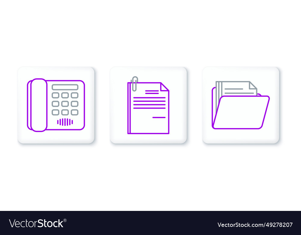 Set line document folder telephone and file vector image Set line document folder telephone and file