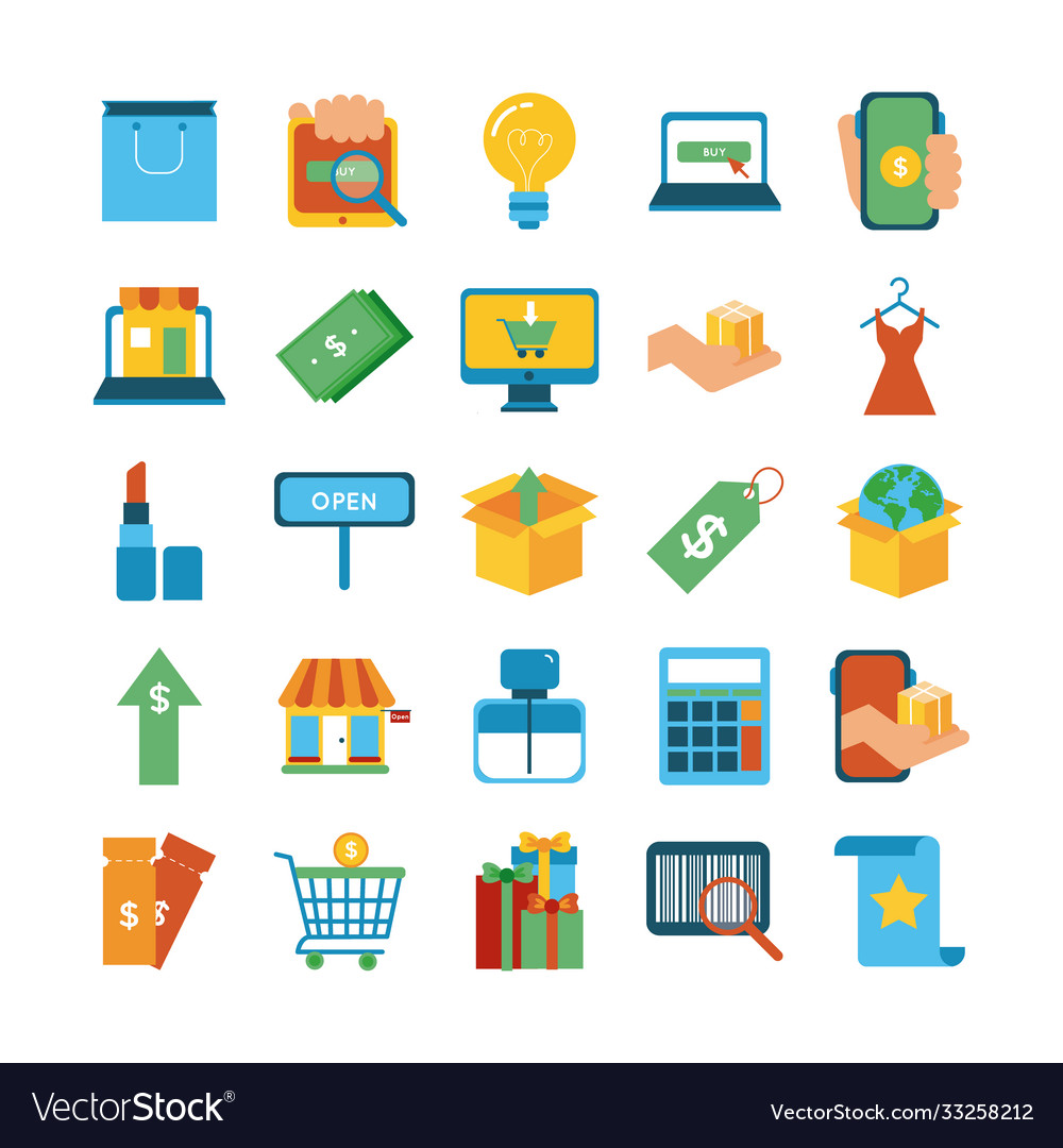 Bundle twenty five shopping set collection vector image Bundle twenty five shopping set collection
