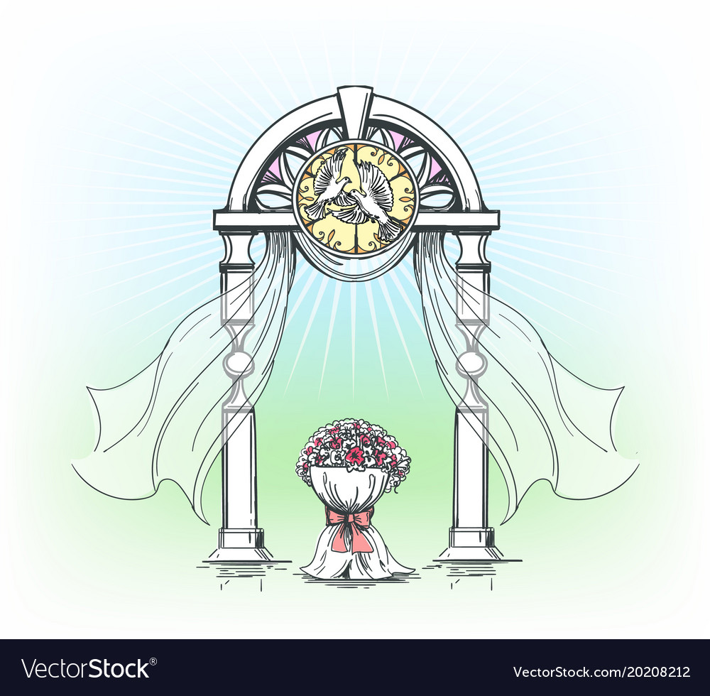 Colored wedding arch with rose flowers Royalty Free Vector