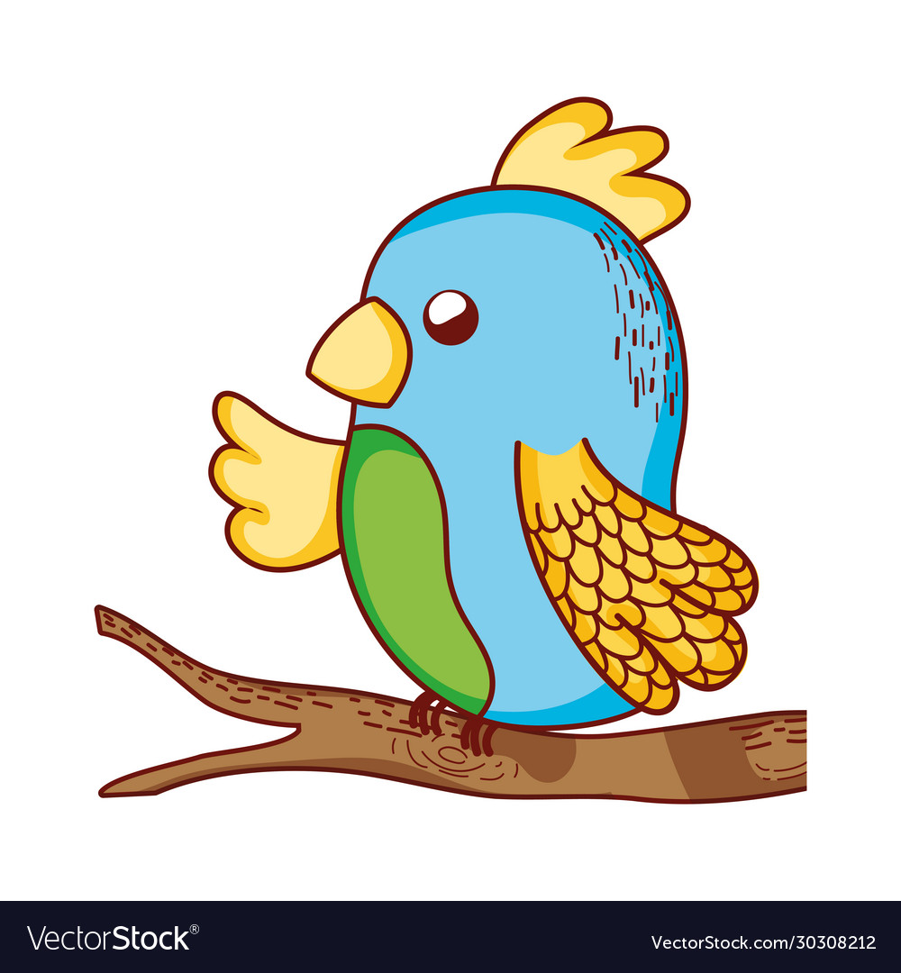 Cute animals parrot in branch tree cartoon