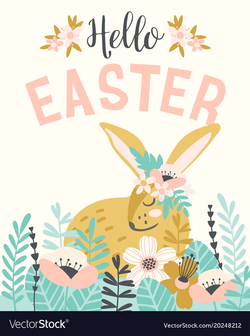 happy easter template with easter bunnie vector image