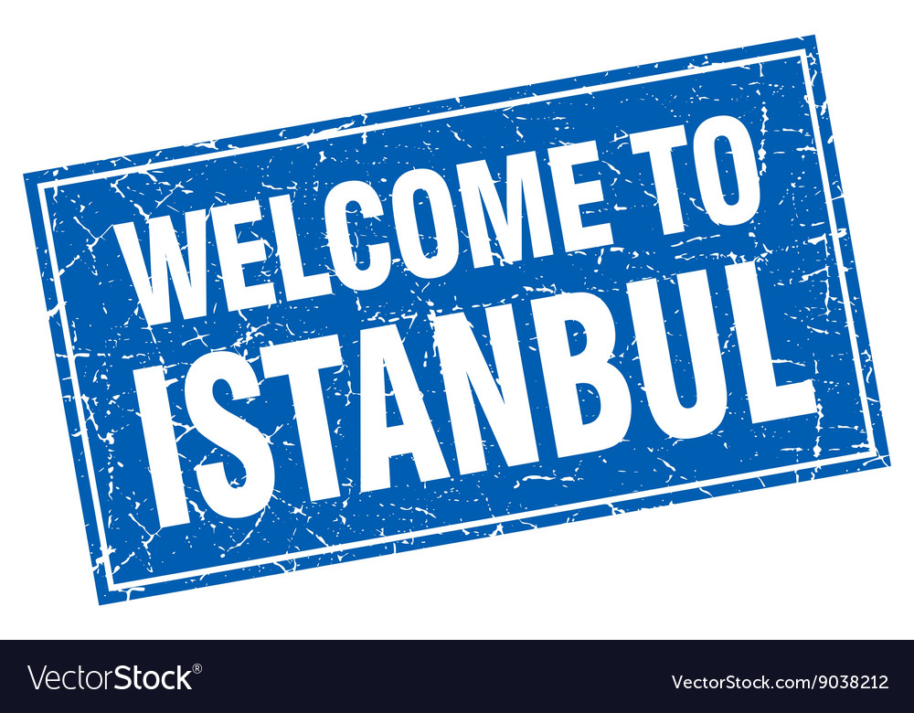 Istanbul blue square grunge welcome to stamp