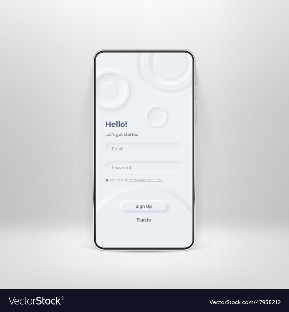 Neumorphic ui kit on smartphone screen login