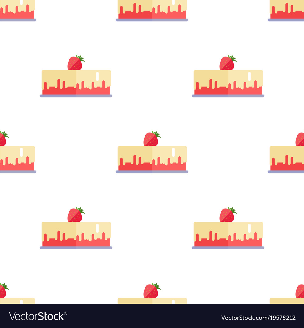 Seamless pattern with cake and strawberry isolated