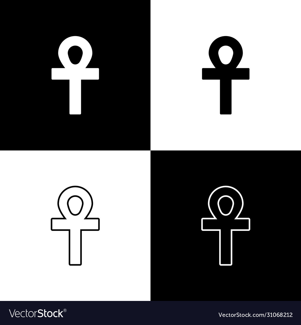 Set cross ankh icon isolated on black and white