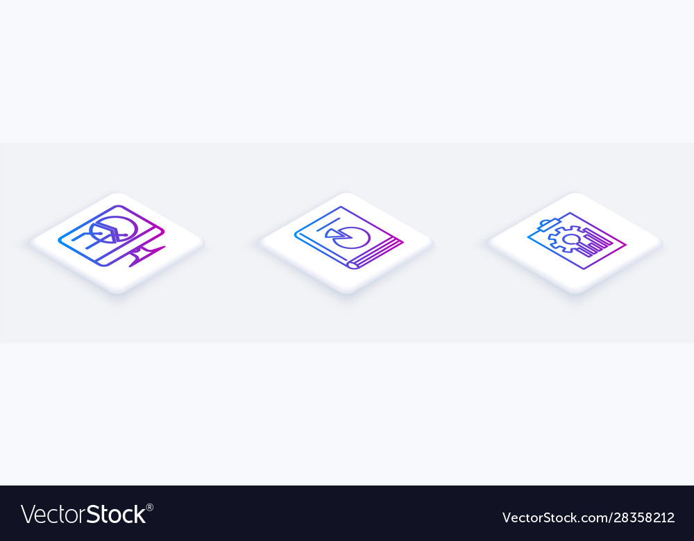 Set isometric line computer monitor with graph vector image Set isometric line computer monitor with graph