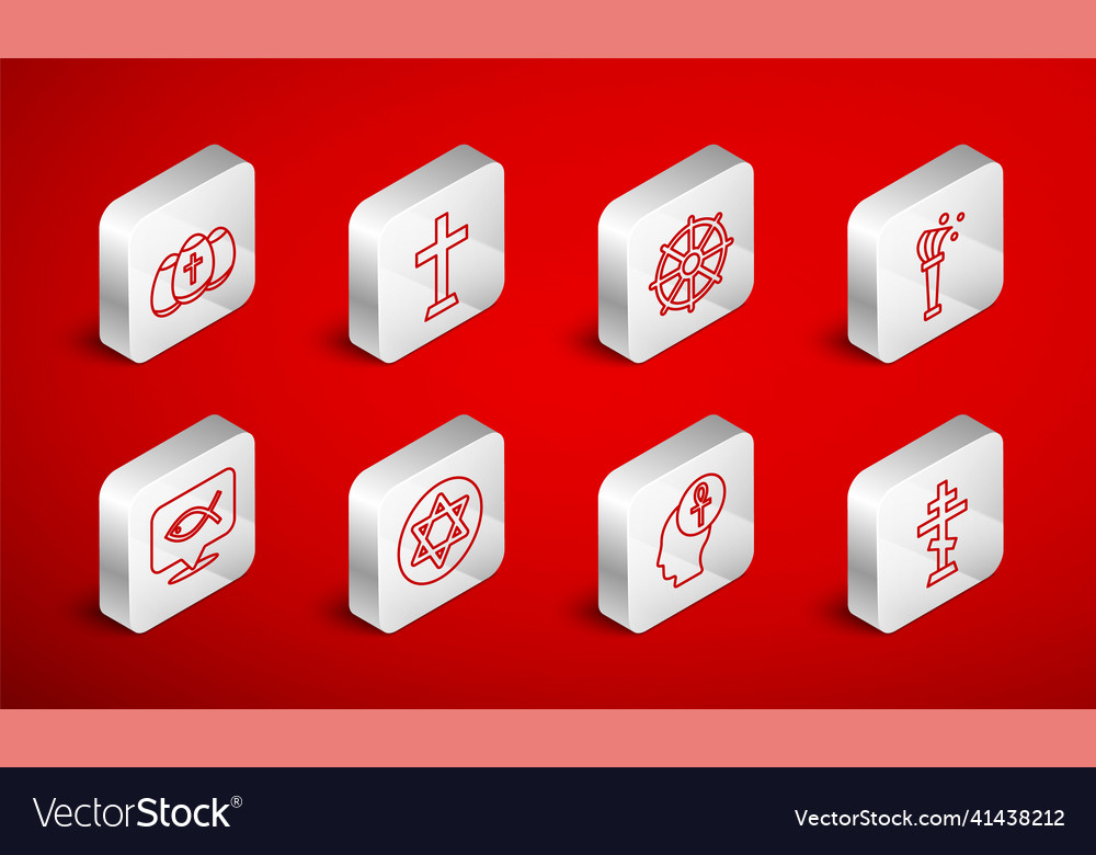 Set line christian cross dharma wheel