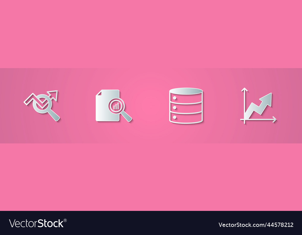 Set paper cut search data analysis document vector image Set paper cut search data analysis document