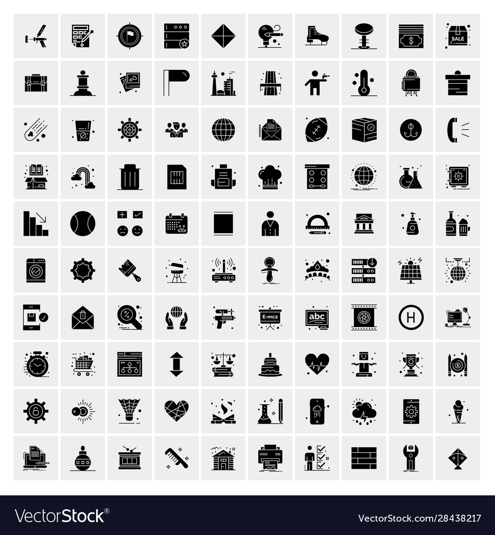 100 solid business icons for web and print Vector Image 100 solid business icons for web and print