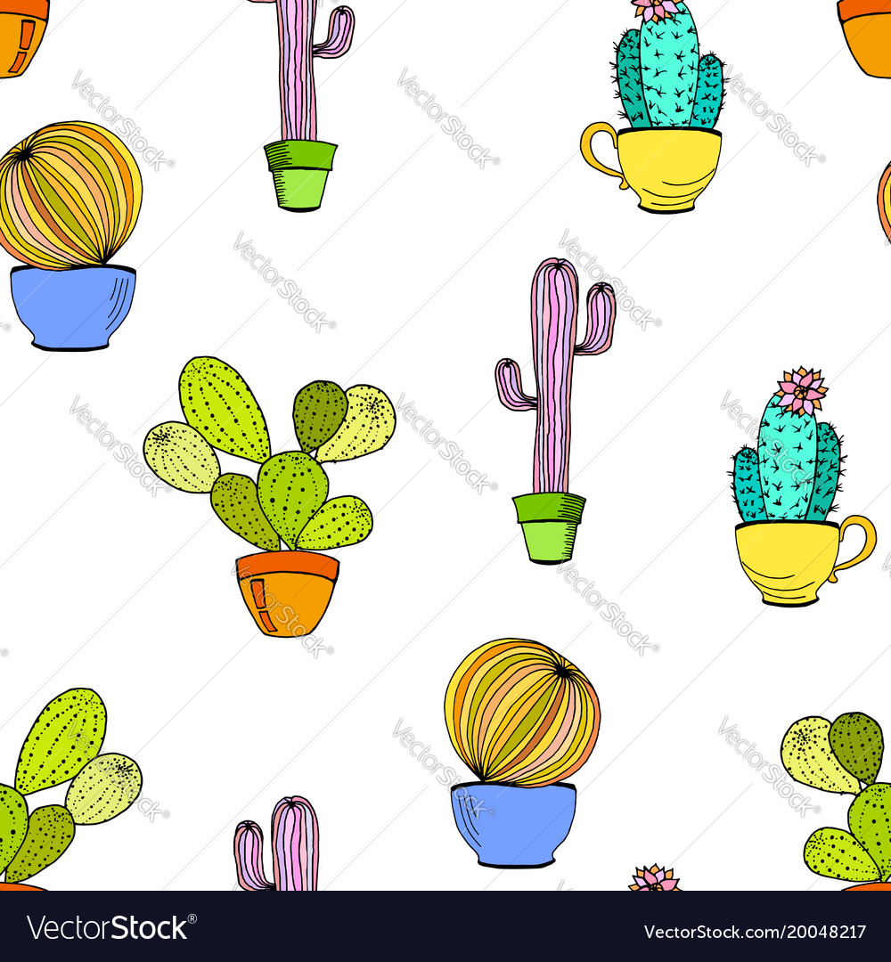 Cactus background seamless pattern