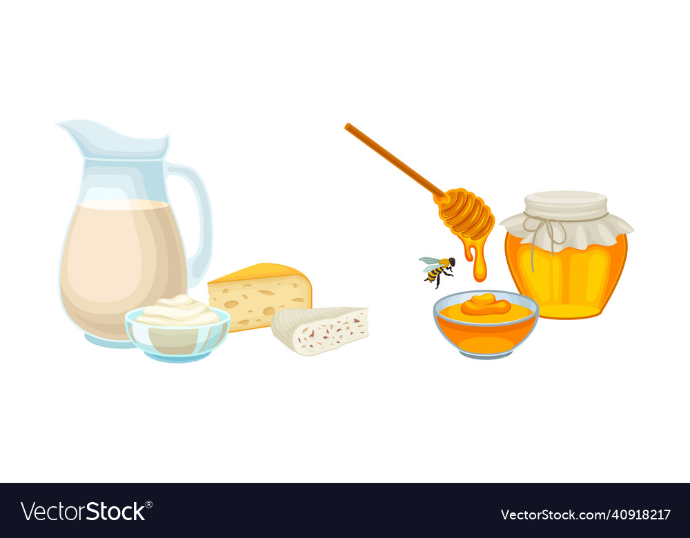 Dairy foodstuff with milk and cheese honey