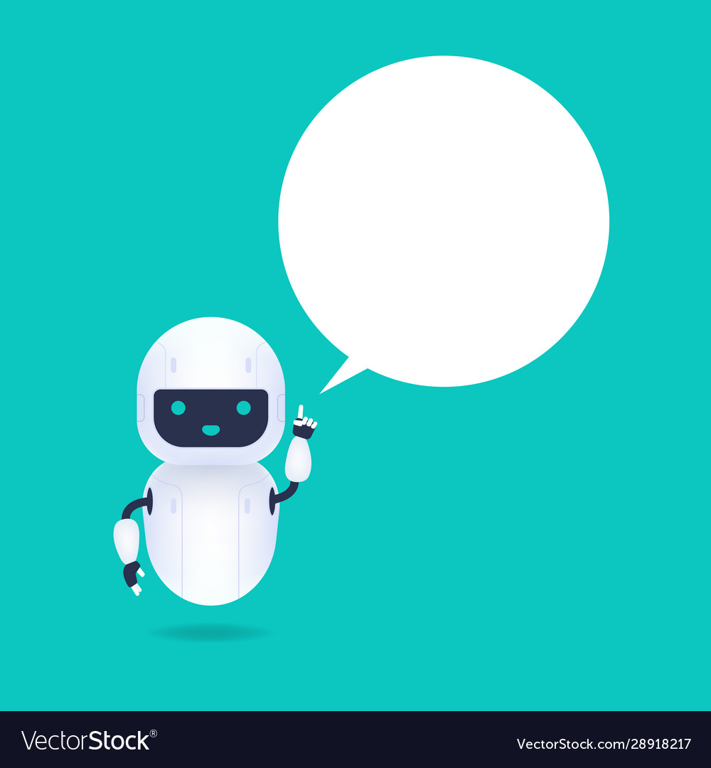 Friendly Android Robot with Speech Bubble