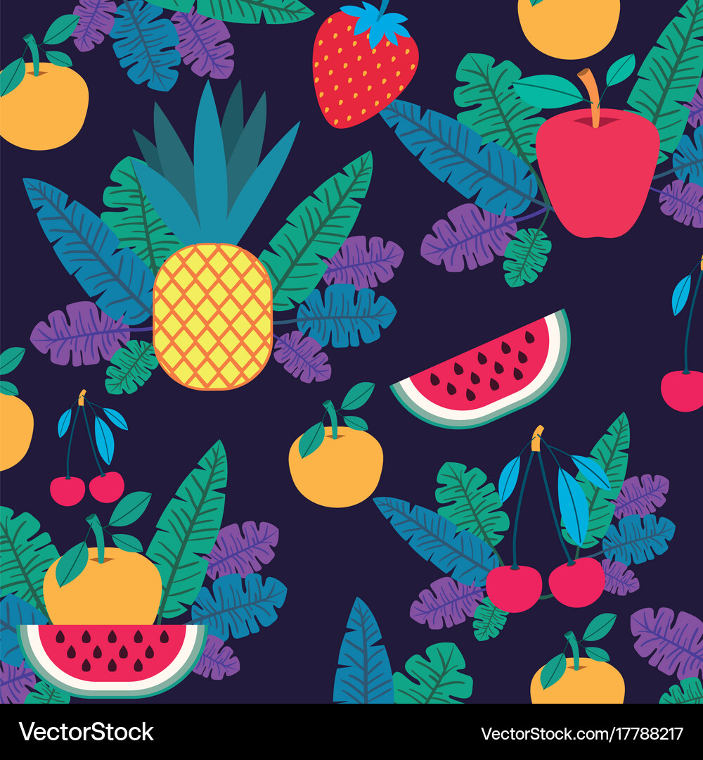 Fruits set collection in pattern of leaves Vector Image