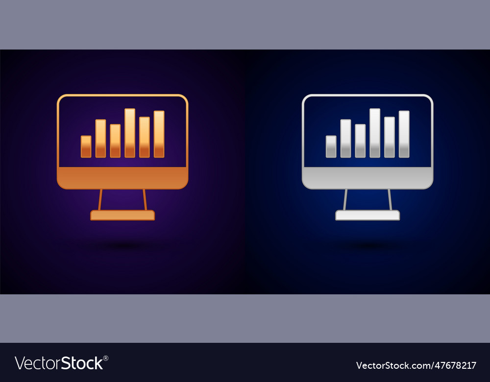 Gold and silver computer monitor with graph chart vector image Gold and silver computer monitor with graph chart