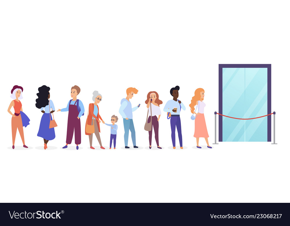 People standing in queue line front of shop Vector Image