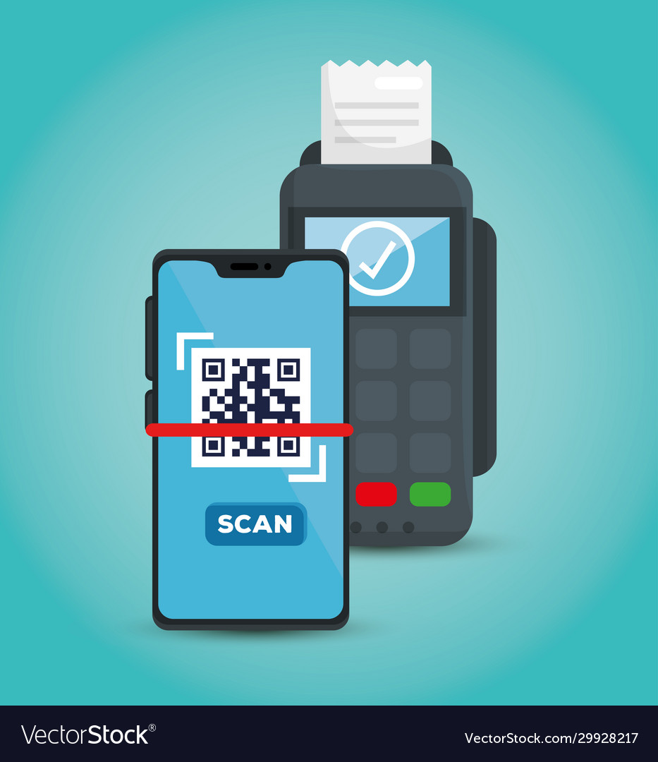 Scan code qr in smartphone with dataphone vector image Scan code qr in smartphone with dataphone