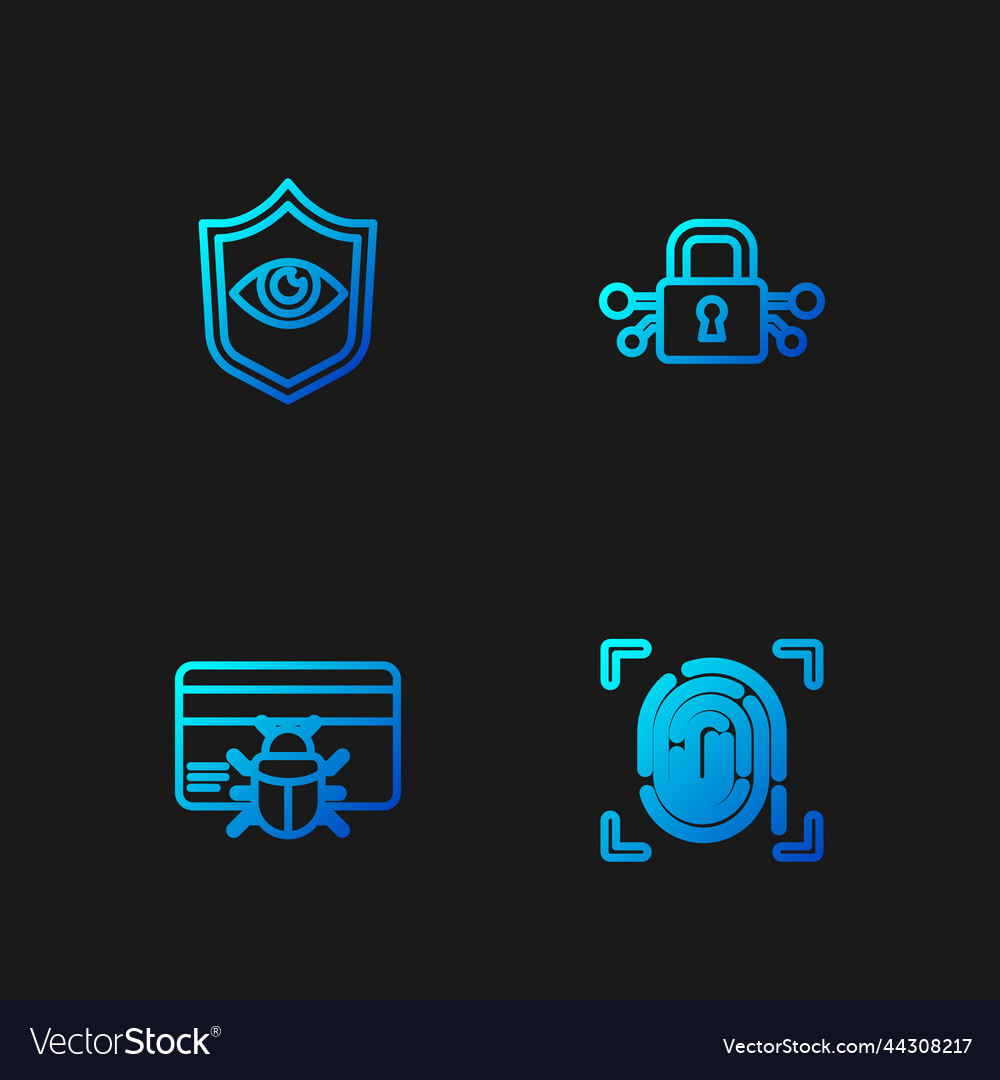 Set line fingerprint system bug credit card vector image Set line fingerprint system bug credit card