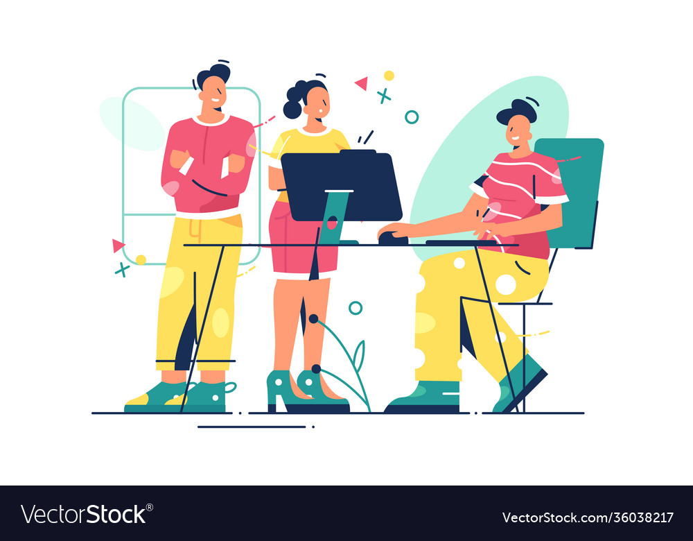 Team talk in office Royalty Free Vector Image - VectorStock