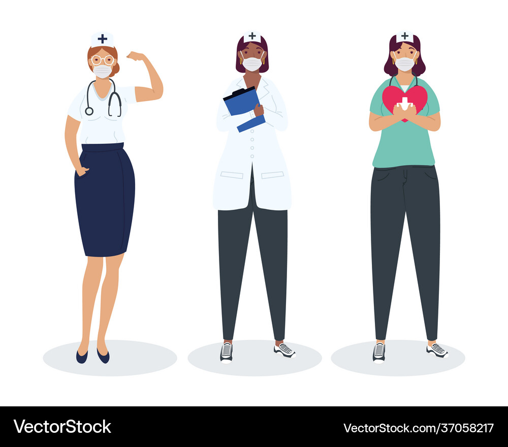 Three nurses characters Royalty Free Vector Image