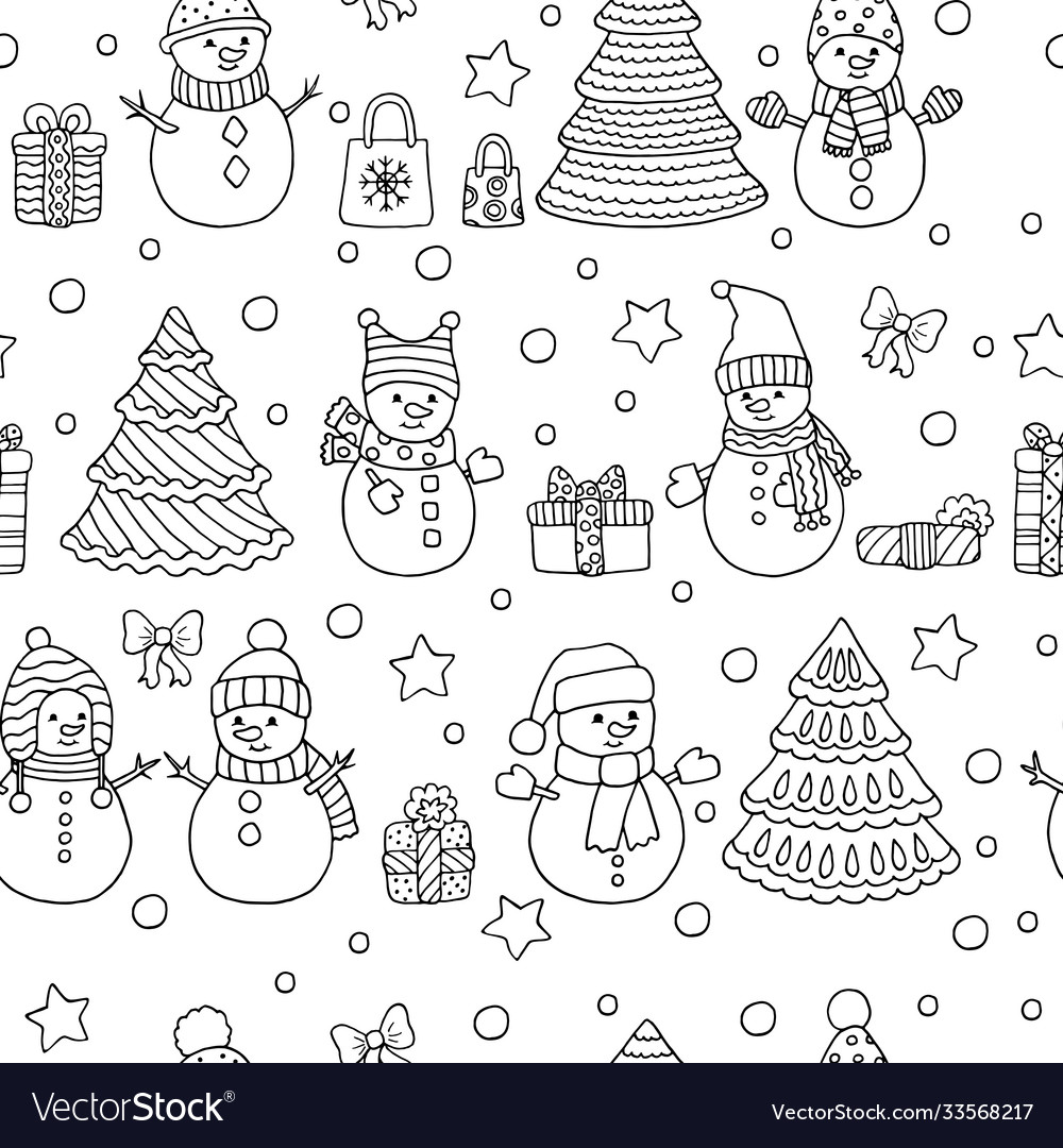 Winter christmas seamless pattern with snowmen Vector Image