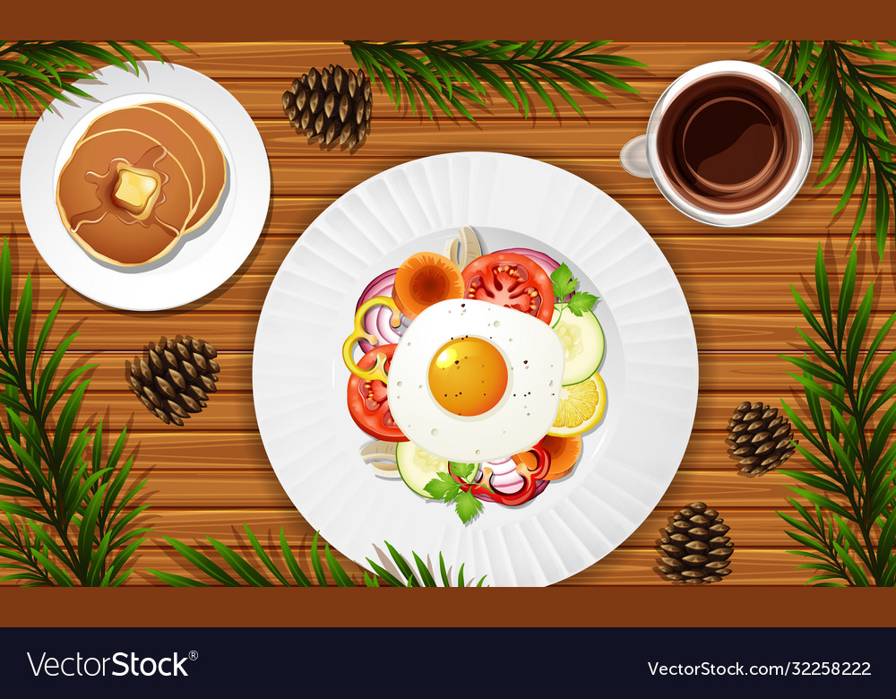 Breakfast close up on desk background with some vector image Breakfast close up on desk background with some