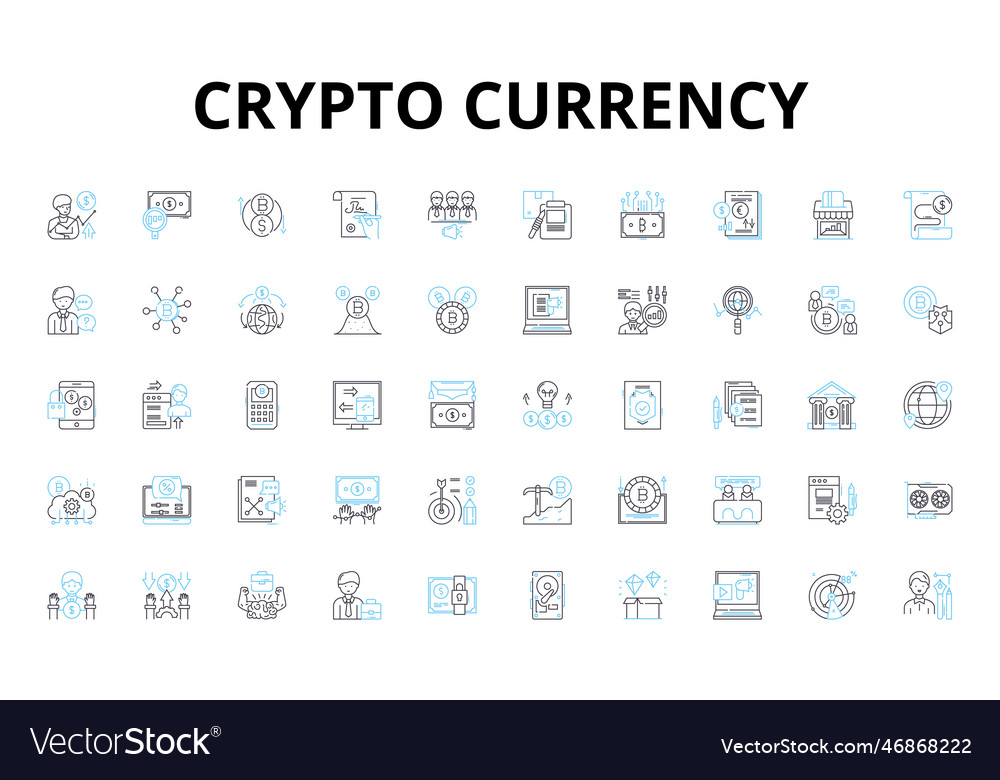 Crypto currency linear icons set blockchain vector image Crypto currency linear icons set blockchain