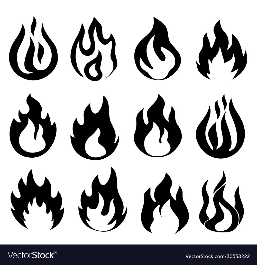 Flames icons flame silhouettes black firing Vector Image