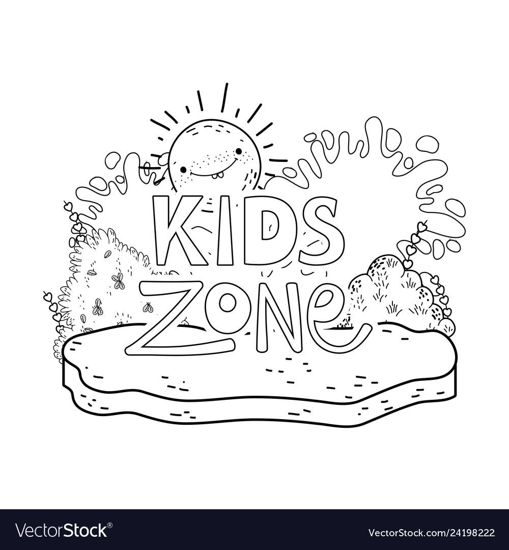 Happy kids zone word label with landscape