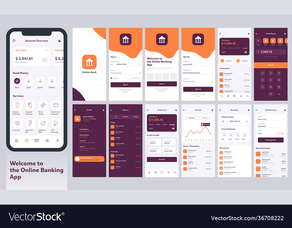 Online banking mobile app ui kit with different