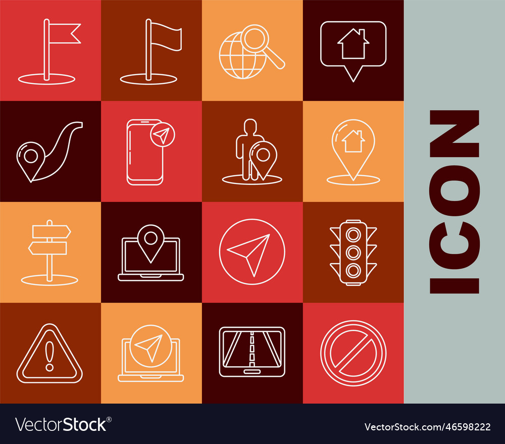 Set line stop sign traffic light map pointer vector image Set line stop sign traffic light map pointer