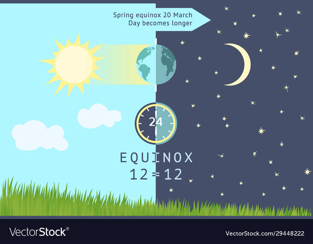 Spring equinox occurs 20 march day longer Vector Image