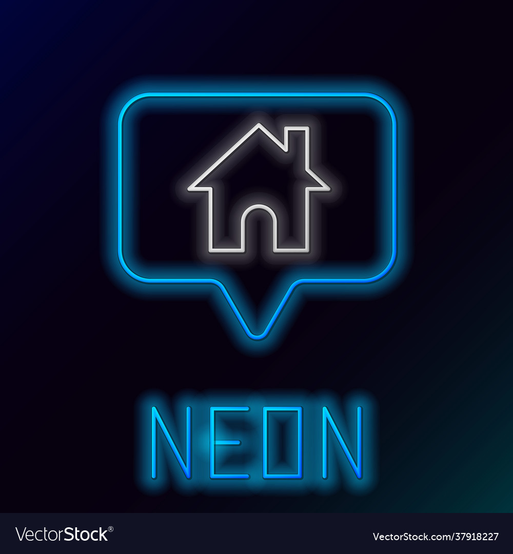 Glowing neon line map pointer with house icon