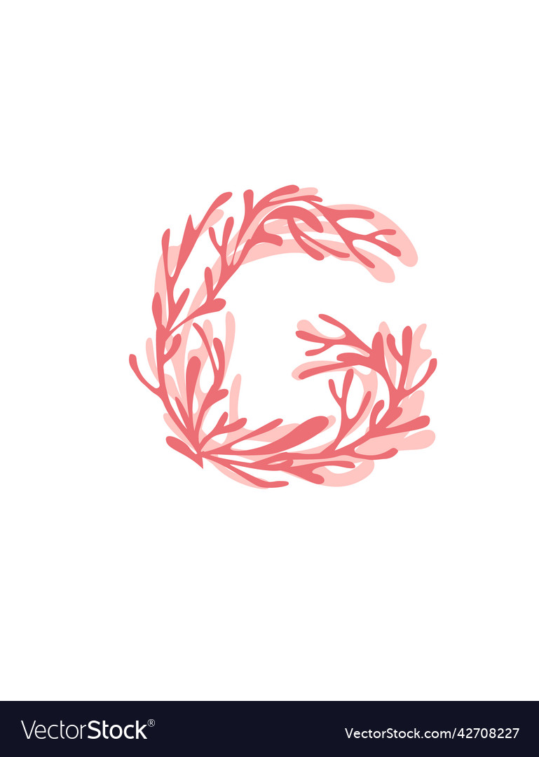 Letter g pink colored seaweeds underwater ocean